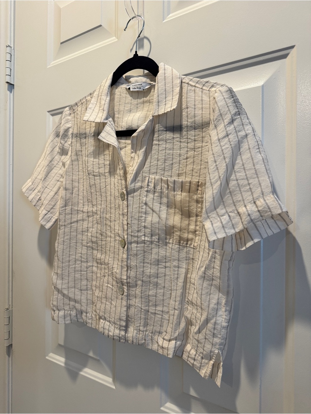 & Other Stories Cream and Gray Striped Short-Sleeve Button-Down - Picture 6 of 10